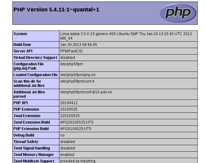 PHPinfo served by Nginx